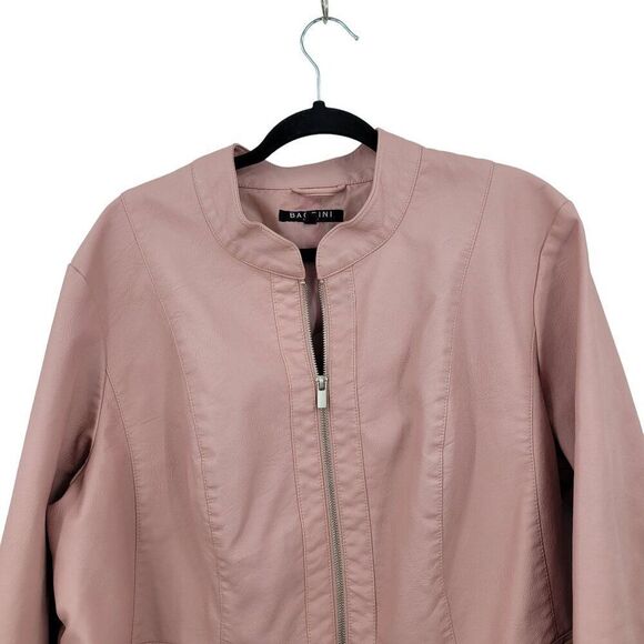 Baccini Vegan Faux Leather Biker Jacket 3X Pink Pleated Peplum Zip Barbiecore - Picture 5 of 11